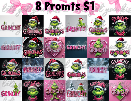 Grinch Rhinestone Design Bundle - 8 Printable Prompts in PDF Format